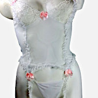 (image for) White Mesh & Lace Teddy w/ Garter Straps & G-String, Bustier, Lingerie M -YU9238-WH-M