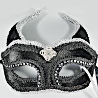(image for) Black & Silver Horned God or Goddess Masquerade Mask - Male or Female Venetian Mask - UM113