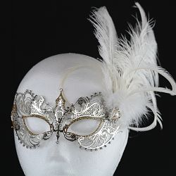 (image for) Eliza Silver Metal Masquerade Mask w/ Feathers Halloween TMK107
