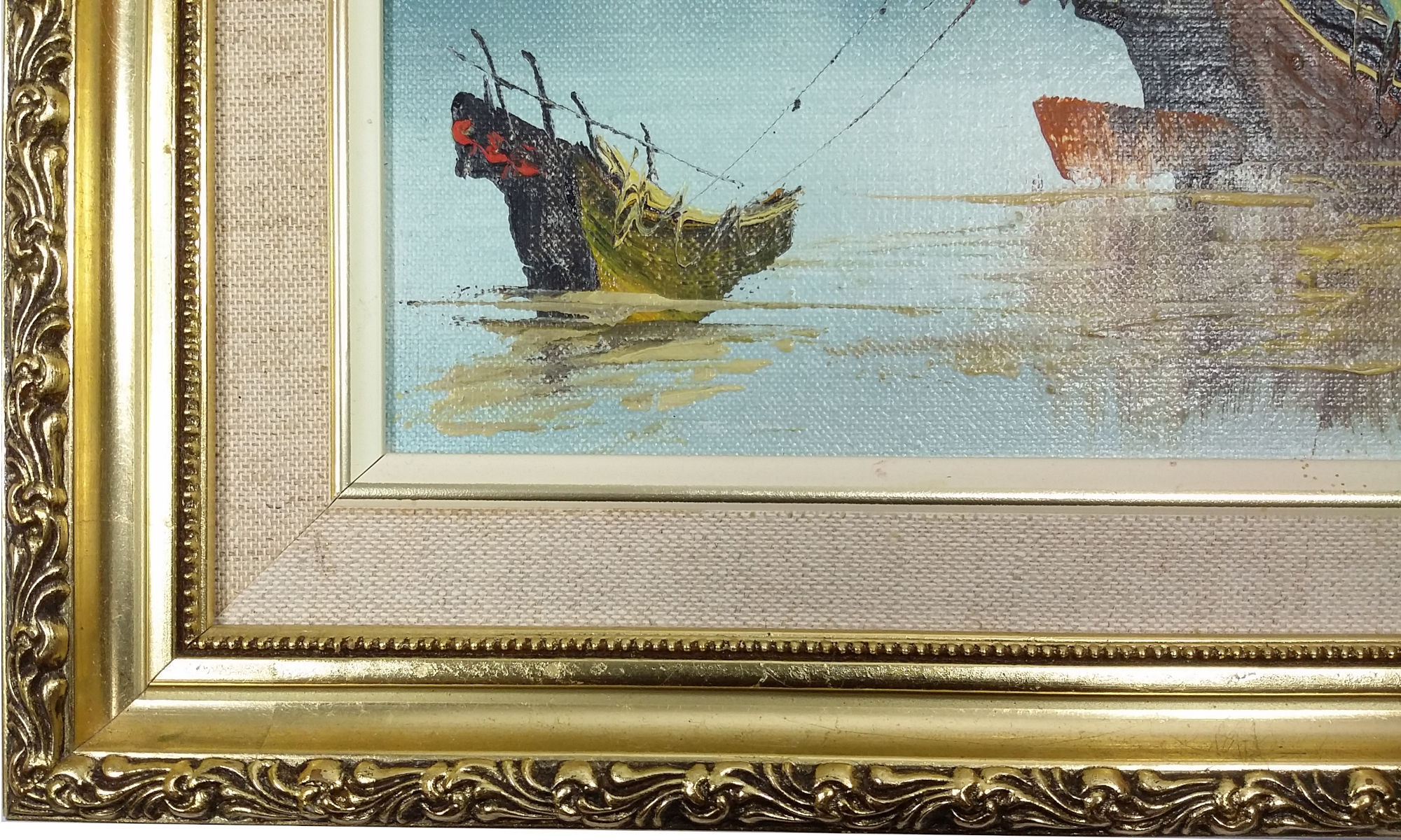(image for) Framed Outstanding "Chinese Junk Boat at Victoria Harbour" Original Oil Painting - PNT-0146