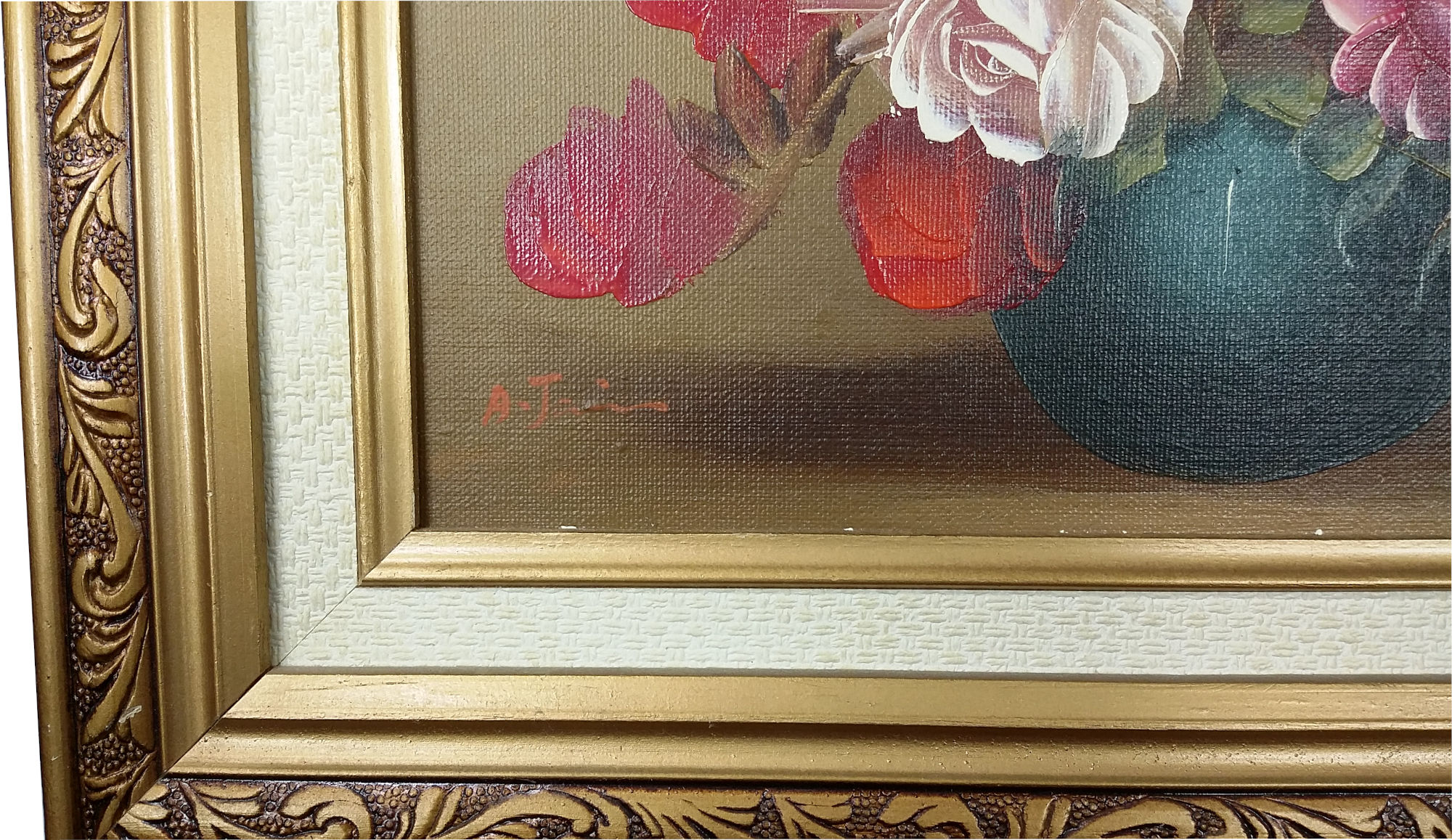(image for) Framed Taiwanese Vintage "Still Life Flower Pot" Original Oil Painting - PNT-0143 - Click Image to Close